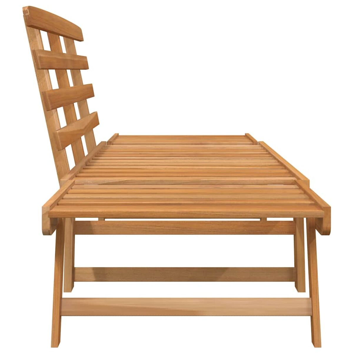 Holzbank für den Außenbereich mit Lattenrost und Rückenlehne. Die Bank hat ein schlichtes, rustikales Design.
