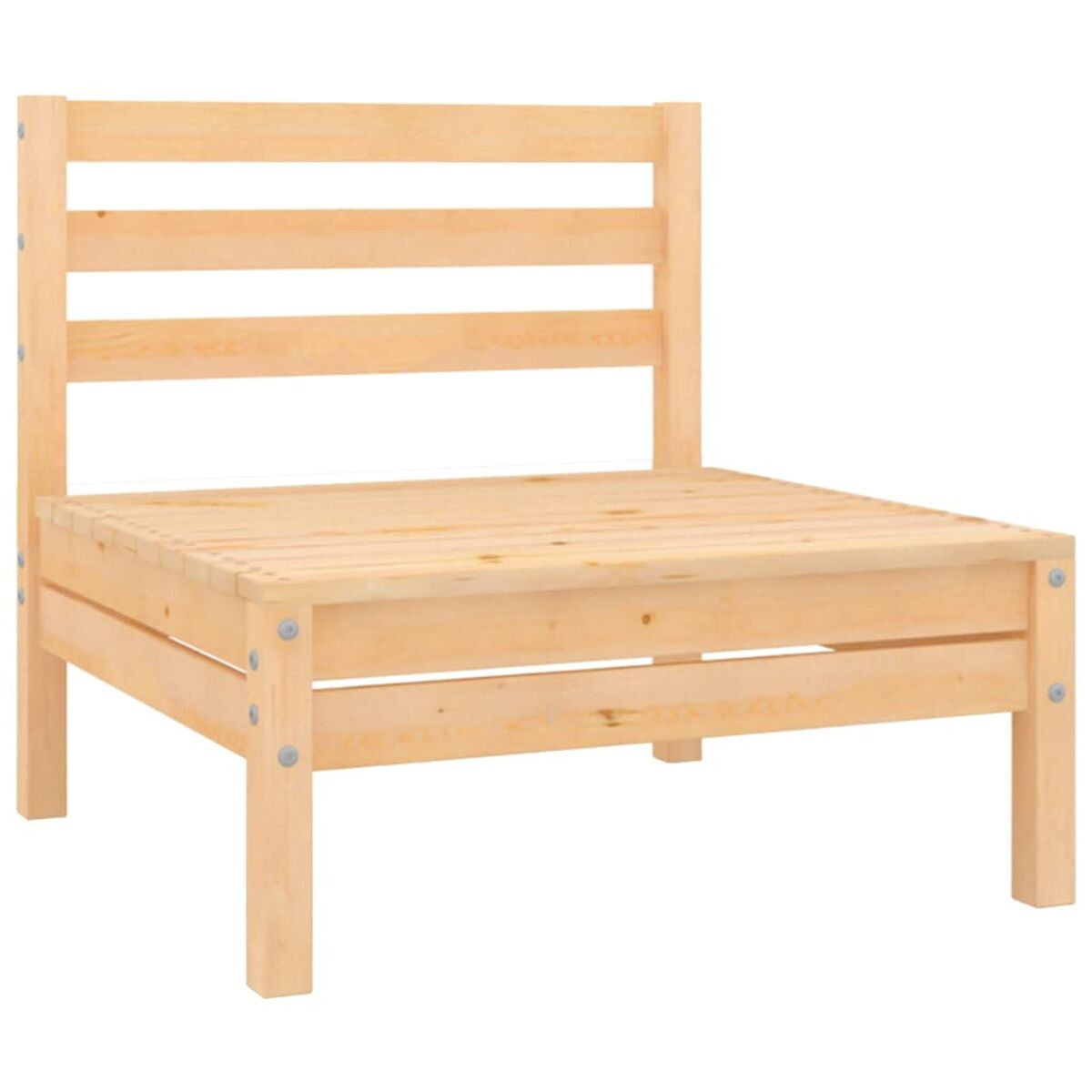 Holzstuhl mit Lattenrost. Er hat ein schlichtes Design und eine helle Holzfarbe.