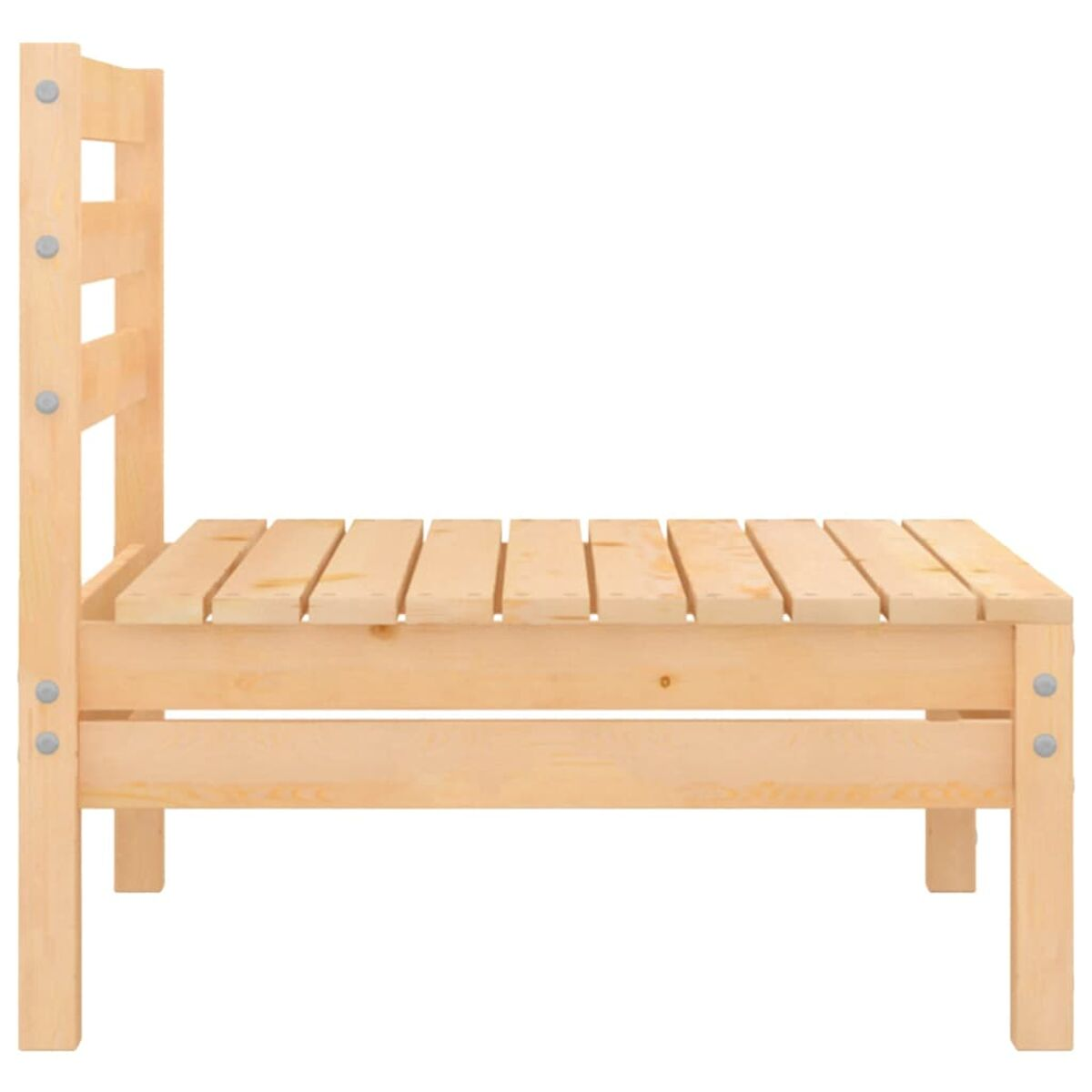 Seitenansicht eines Holzbetts. Latten sind sichtbar.