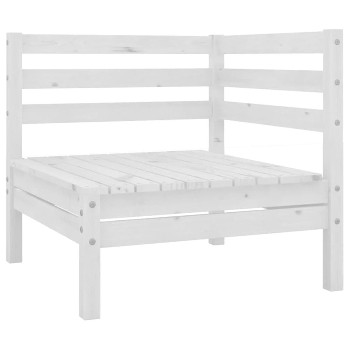 Ein weißes Ecksofa aus Holz. Weißer Hintergrund.