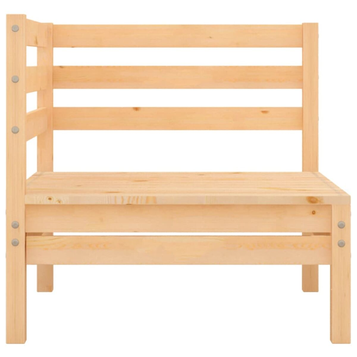 Holzbank mit Rückenlehne. Hellbraune Farbe. Einfaches Design mit horizontalen Lamellen.