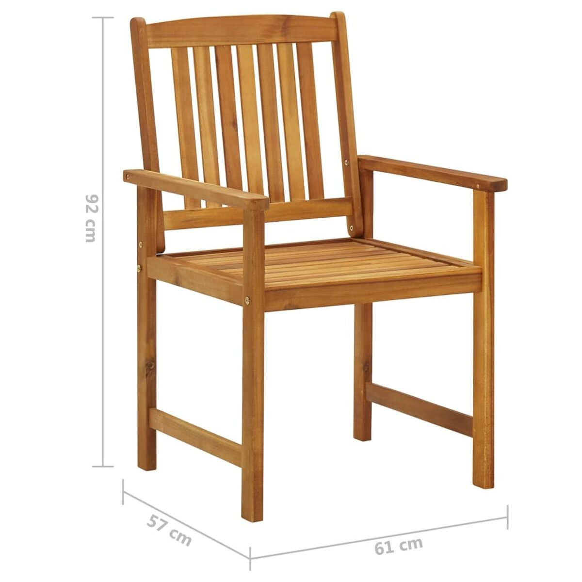 Holzstuhl mit Armlehnen. Abmessungen: 92 cm hoch, 57 cm breit, 61 cm tief.