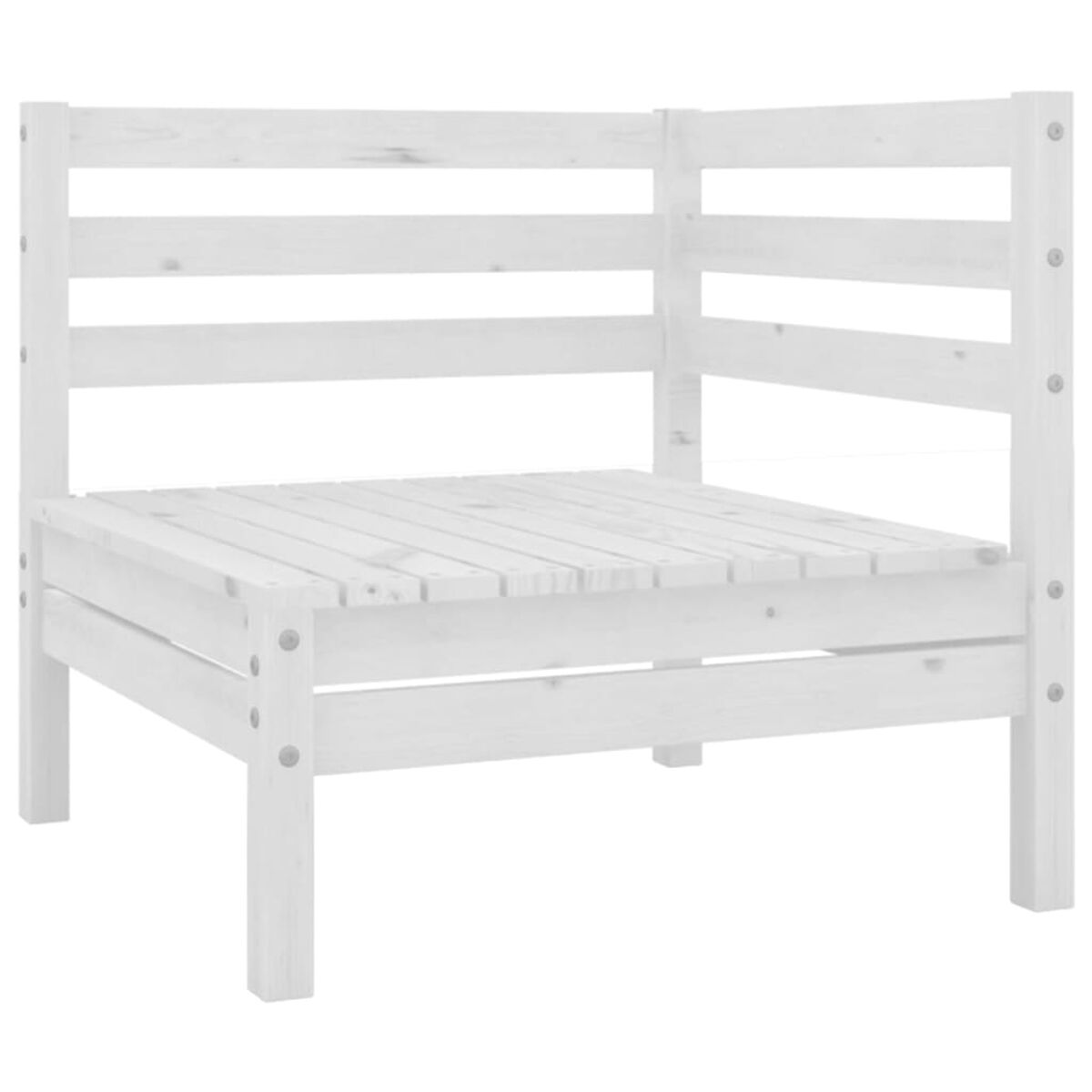 Weißes Ecksofa aus Holz. Lattenrost-Design. Weißer Hintergrund.