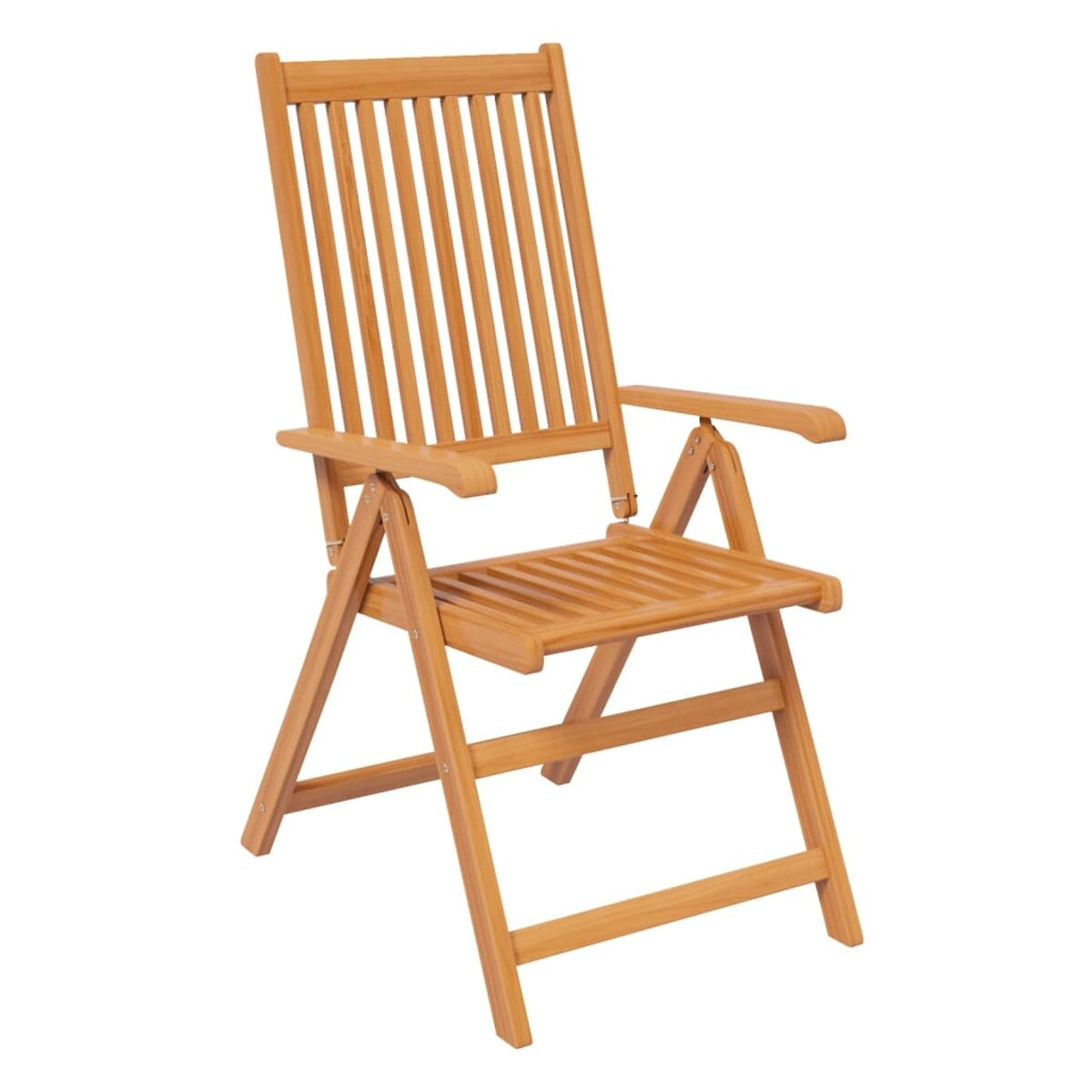 Klappstuhl aus Holz mit Lamellen, Vorderansicht.