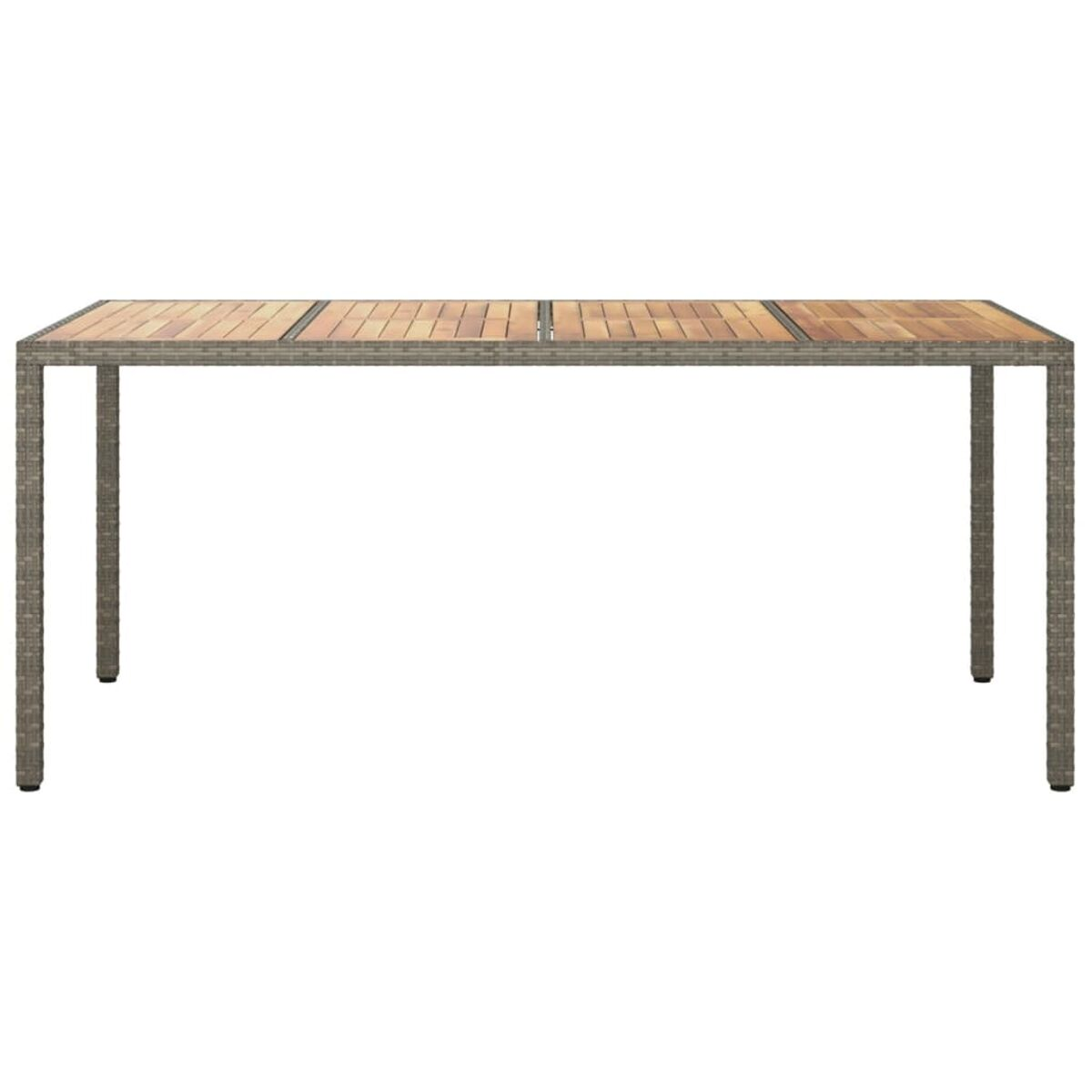 Langer rechteckiger Tisch mit Holzlatten und grauem Rahmen. Weißer Hintergrund.