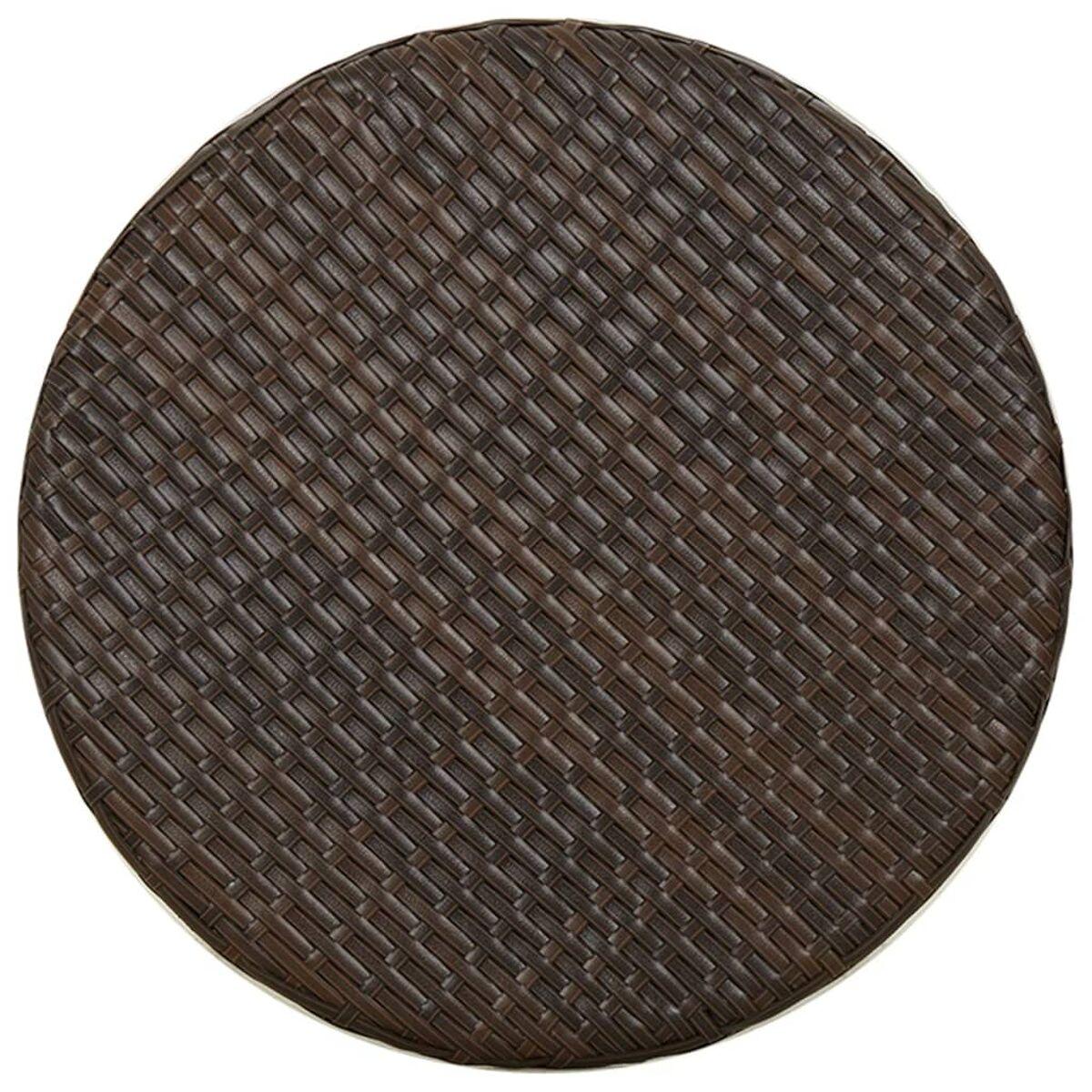 Runde braune Korbtischplatte. Weißer Rand.