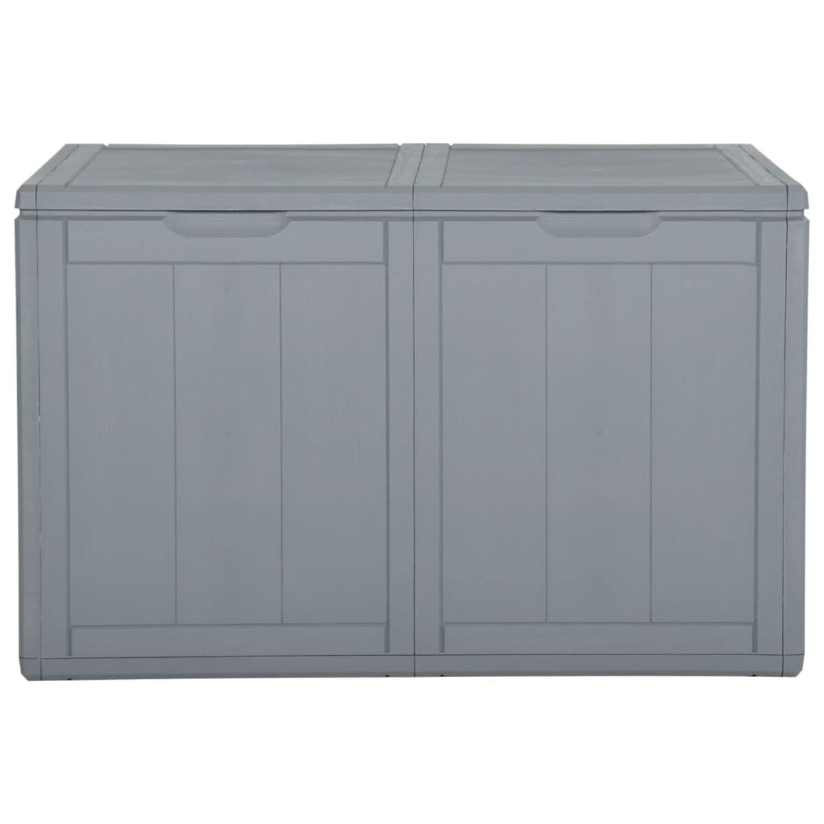 Graue Aufbewahrungsbox mit zwei Türen.