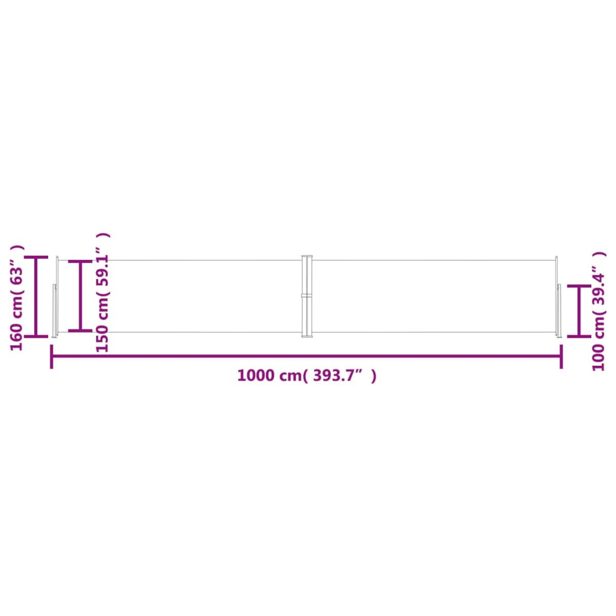Diagramm eines Bettrahmens, mit den Maßen: 160 cm x 150 cm x 1000 cm. Es ist ein langer, rechteckiger Rahmen.