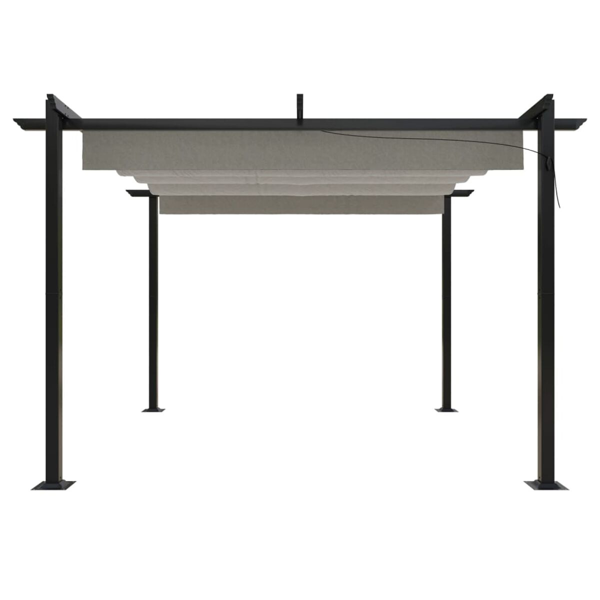 Outdoor-Pergola. Schwarzer Rahmen, hellgraues Vordach. Weißer Hintergrund.