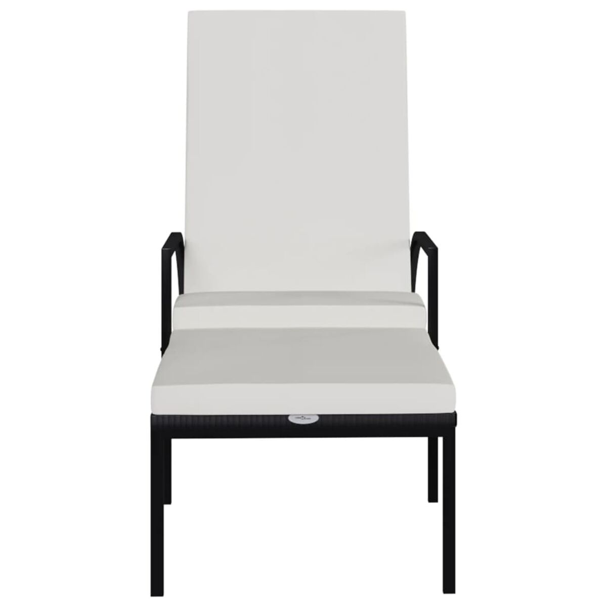 Weiß gepolsterte Chaiselongue auf schwarzem Rahmen. Rückenlehne und Fußstütze sind sichtbar.