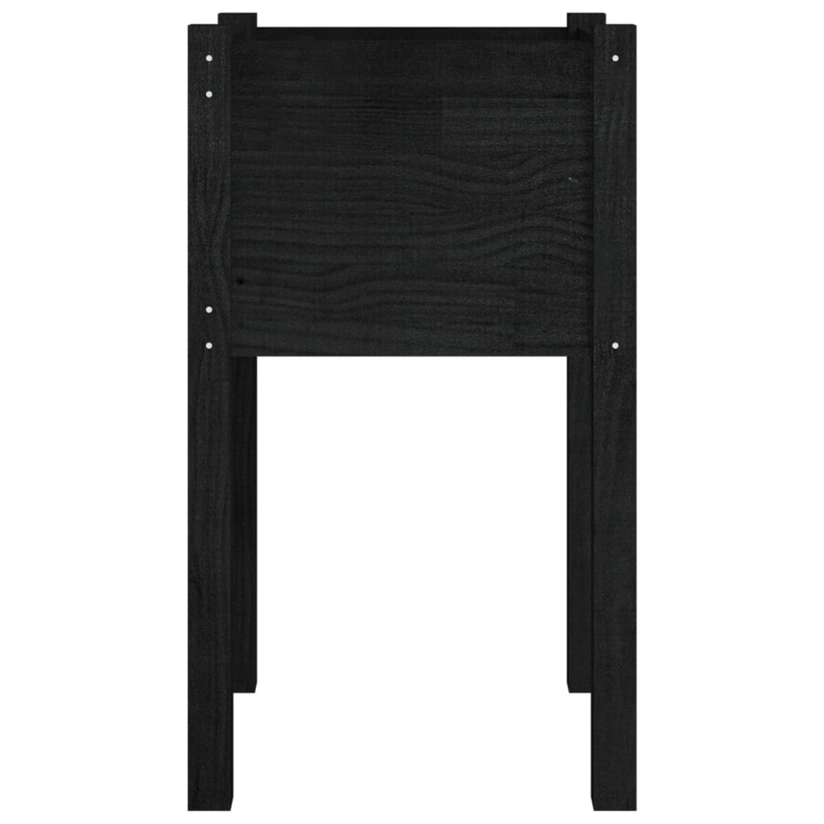 Eine schwarze Pflanzkasten aus Holz.