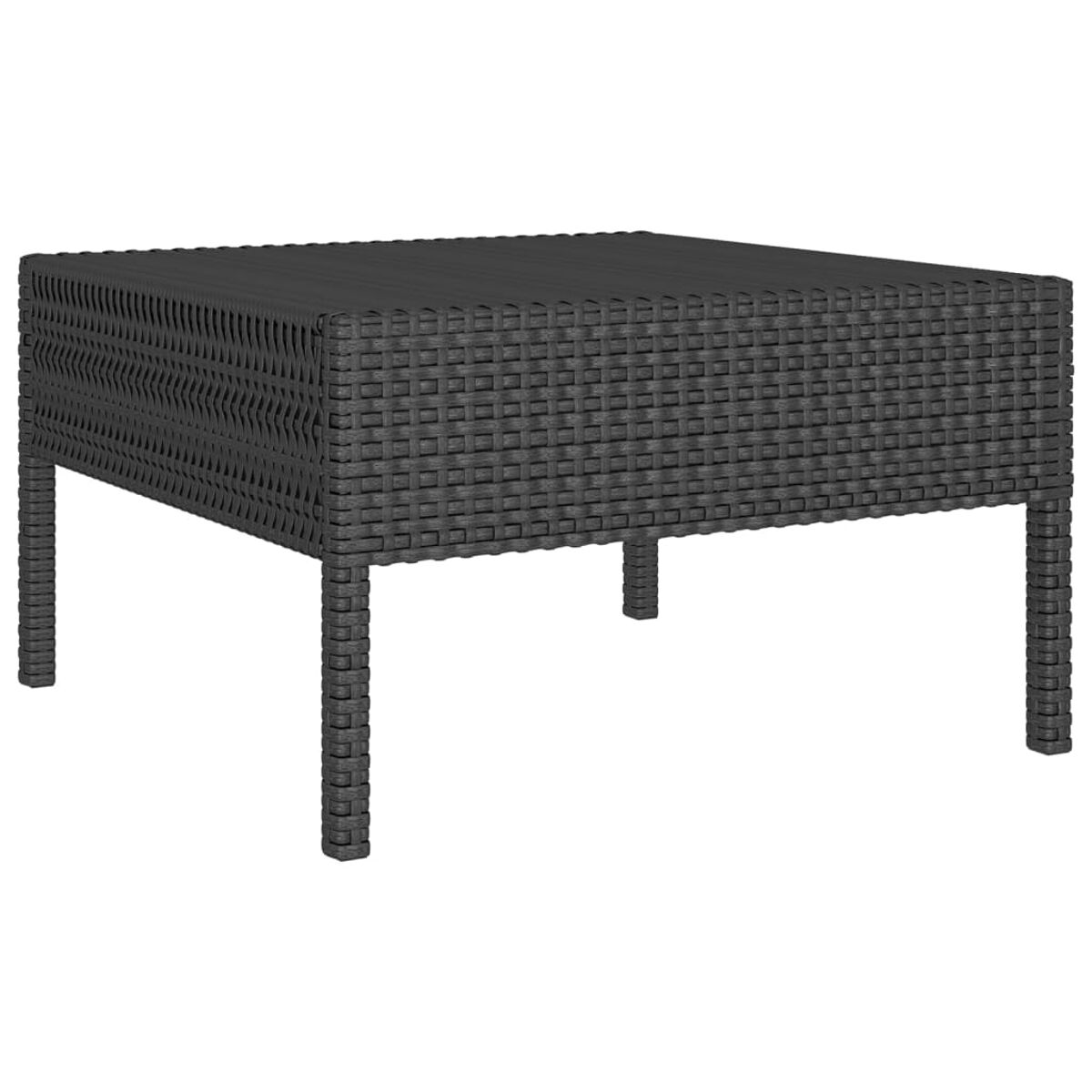 Schwarzer quadratischer Couchtisch aus Korbgeflecht. Der Hintergrund ist weiß.