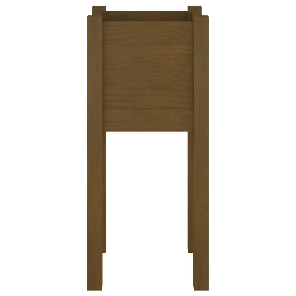 Pflanzkasten aus Holz mit rechteckiger Form. Helles Holz mit sichtbarer Maserung. Vier Beine. Keine Pflanzen vorhanden.