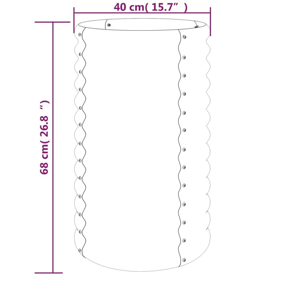 Diagramm mit Abmessungen: 40cm x 68cm.