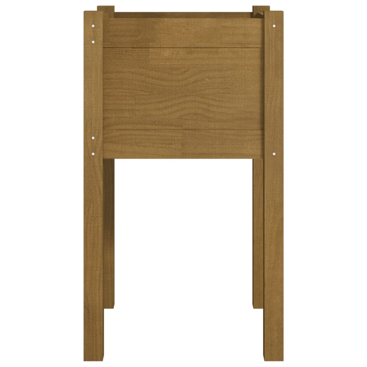 Holzpflanzgefäß mit vier Beinen. Es hat eine rechteckige Form und ist aus hellbraunem Holz gefertigt.