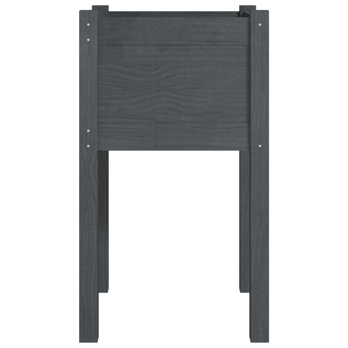 Dunkelgrauer Holzpflanzkasten, hoch und schmal, mit einfachem, rechteckigem Design.