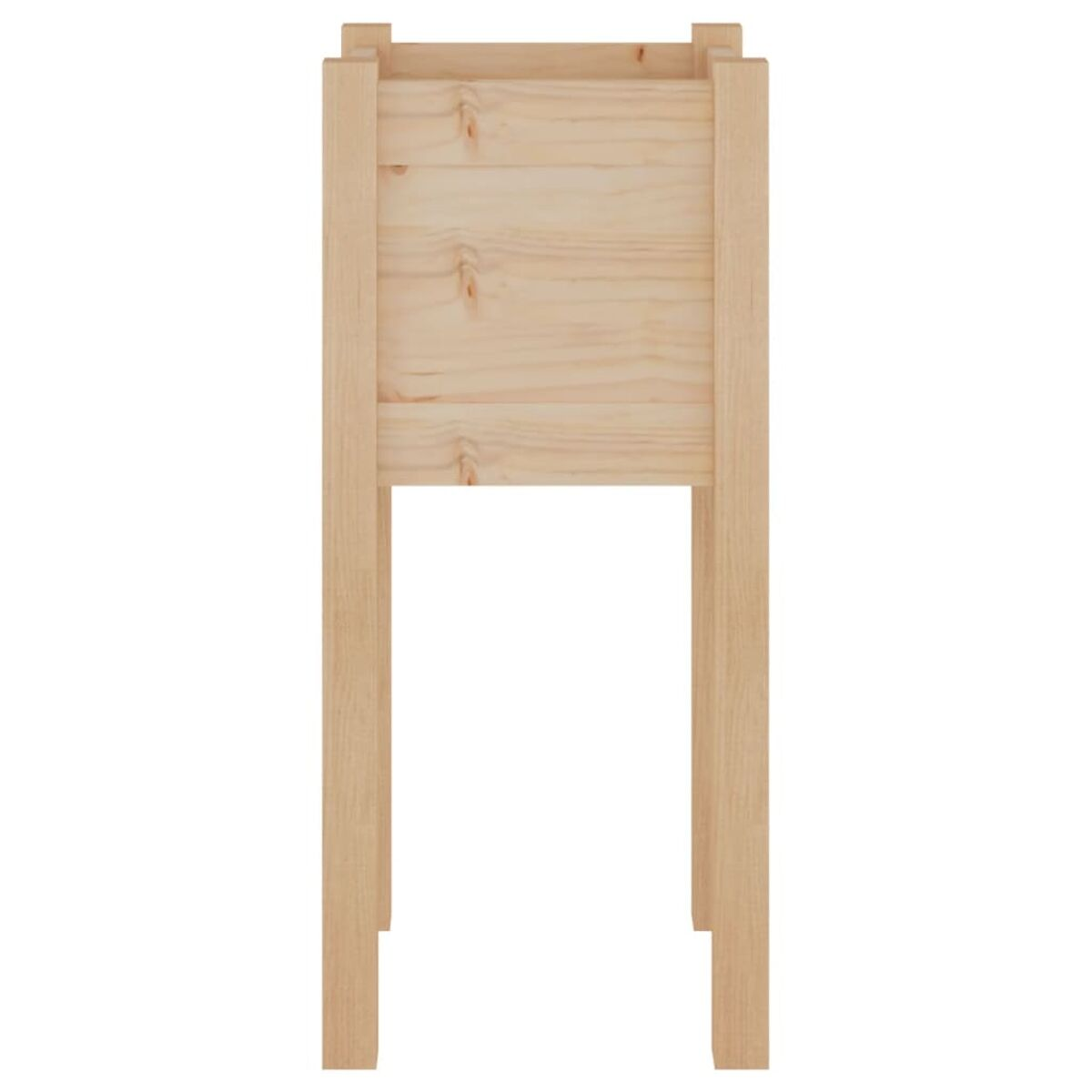 Vorderansicht eines hellbraunen Holzpflanzkastens mit Beinen.