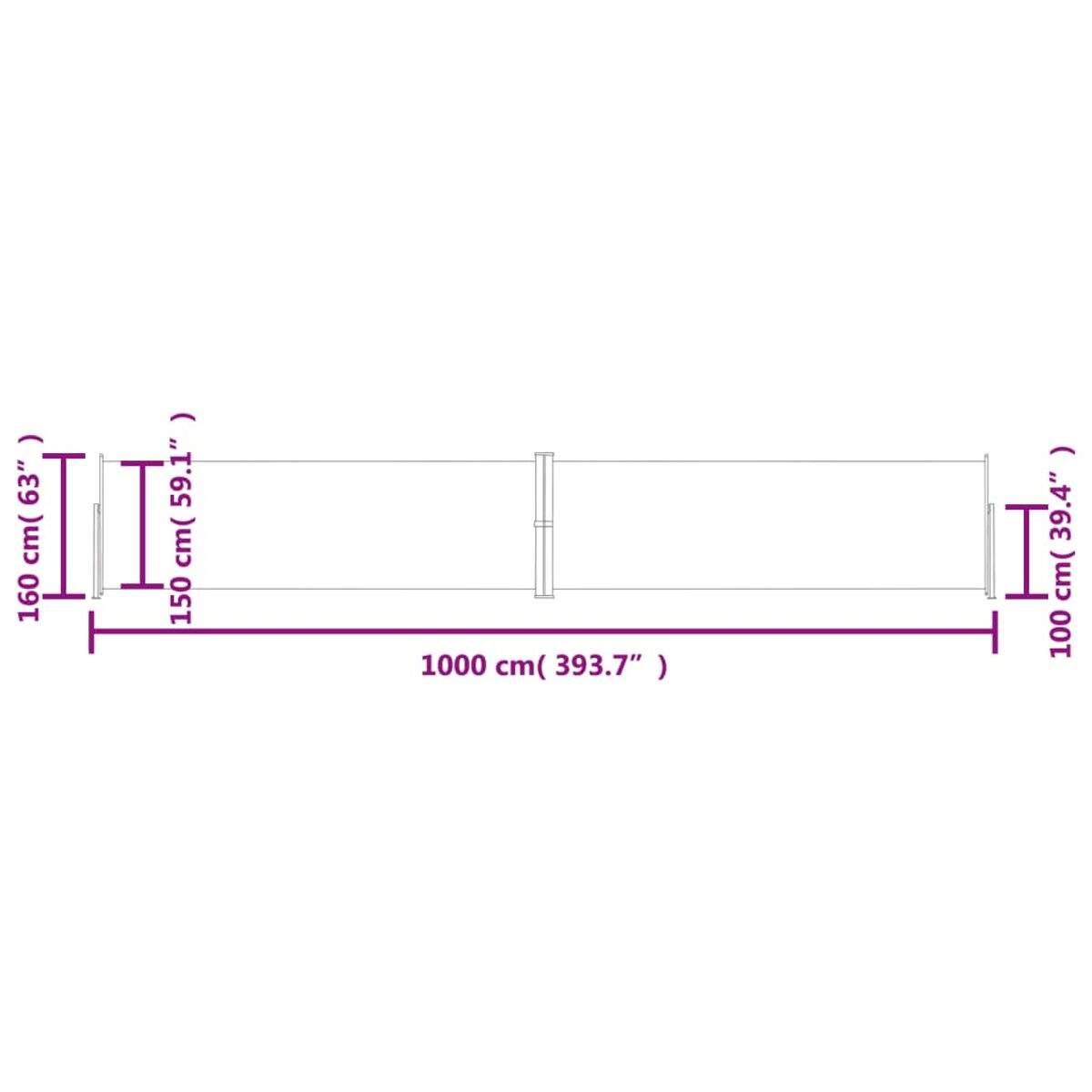 Weißer, dünner horizontaler Barrier. Maße: 1000 cm, 160 cm, 150 cm und 100 cm.