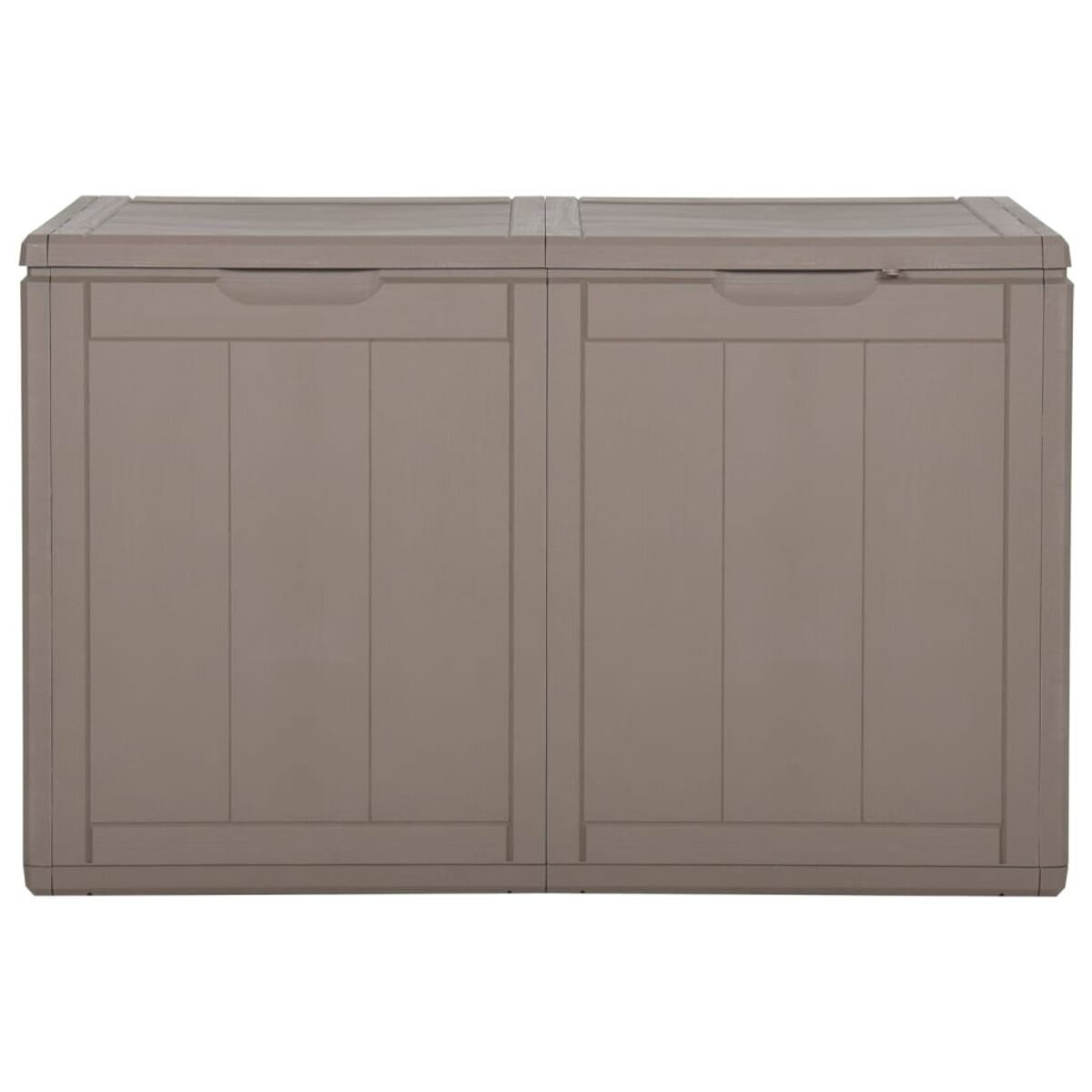 Eine braune Aufbewahrungsbox mit zwei Türen. Die Box besteht aus Kunststoff.