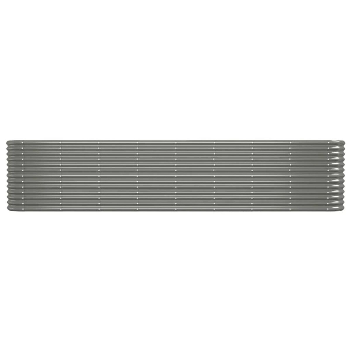 Langer, grauer, gewellter Metallstreifen. Die Oberfläche ist mit horizontalen Linien gerippt.