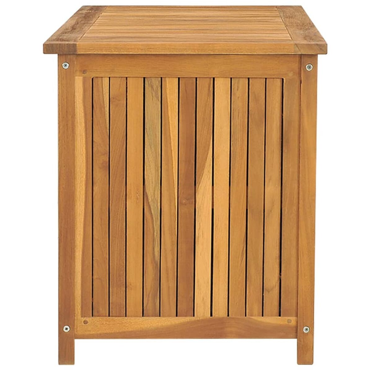 Ein Holzschrank mit vertikalen Lamellen. Der Schrank ist aus hellbraunem Holz gefertigt.