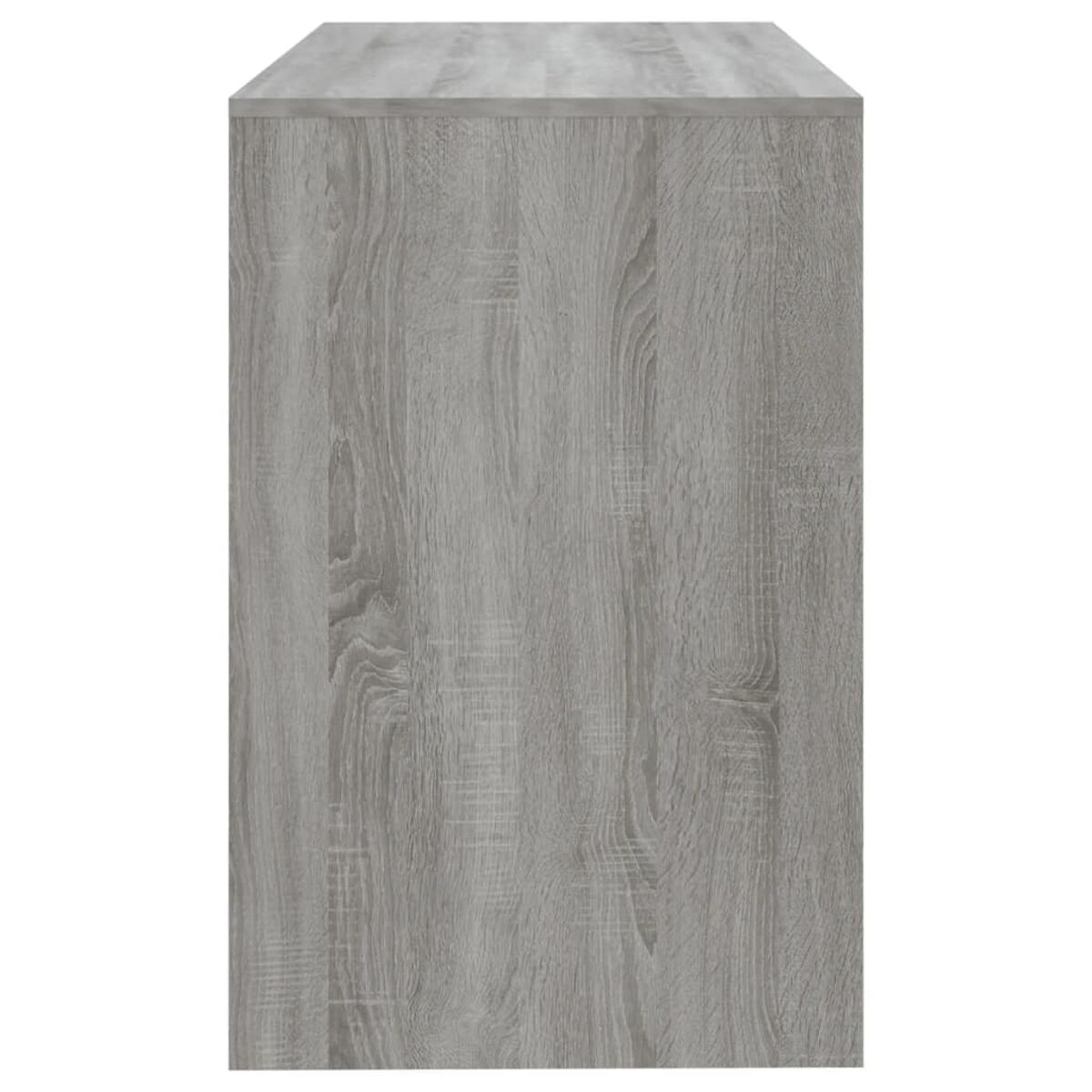 Grauer Holzschrank. Draufsicht zeigt Holzmaserung und Oberfläche.