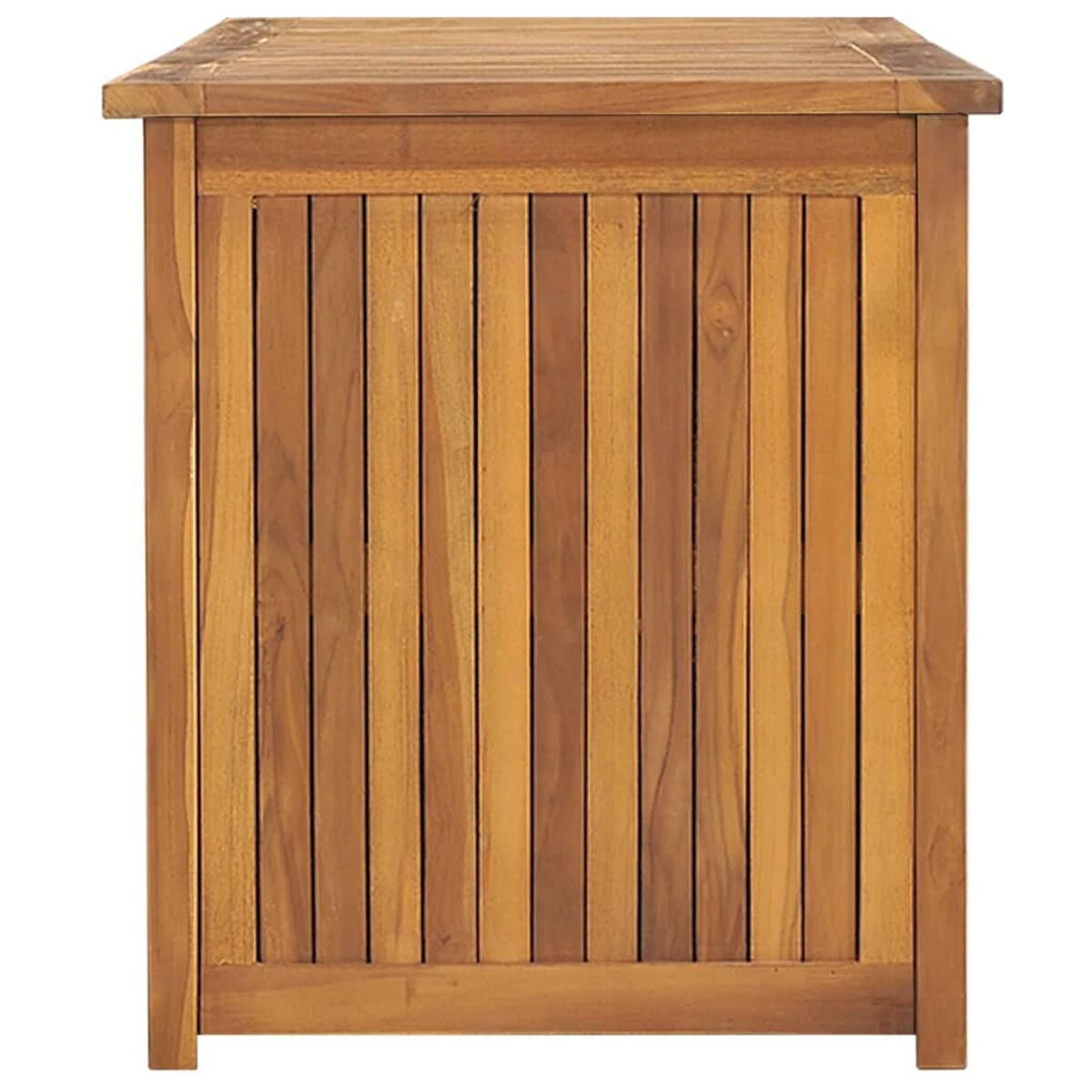 Holzschrank mit vertikalen Lamellen. Braune Farbe, zeigt die Holzmaserung.