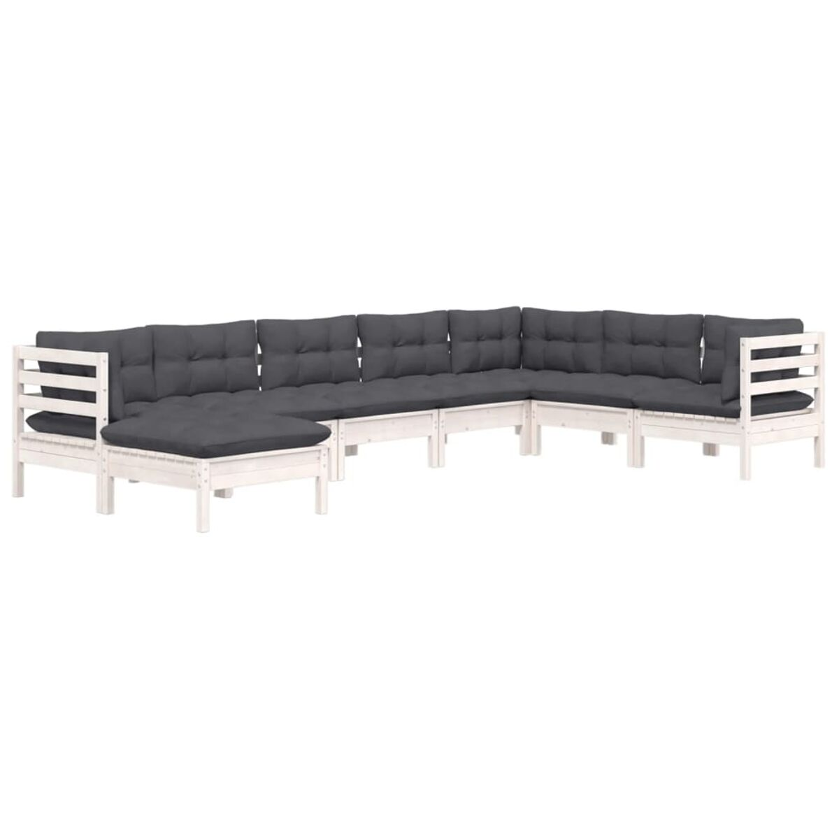 Weißes Sofa mit grauen Kissen.