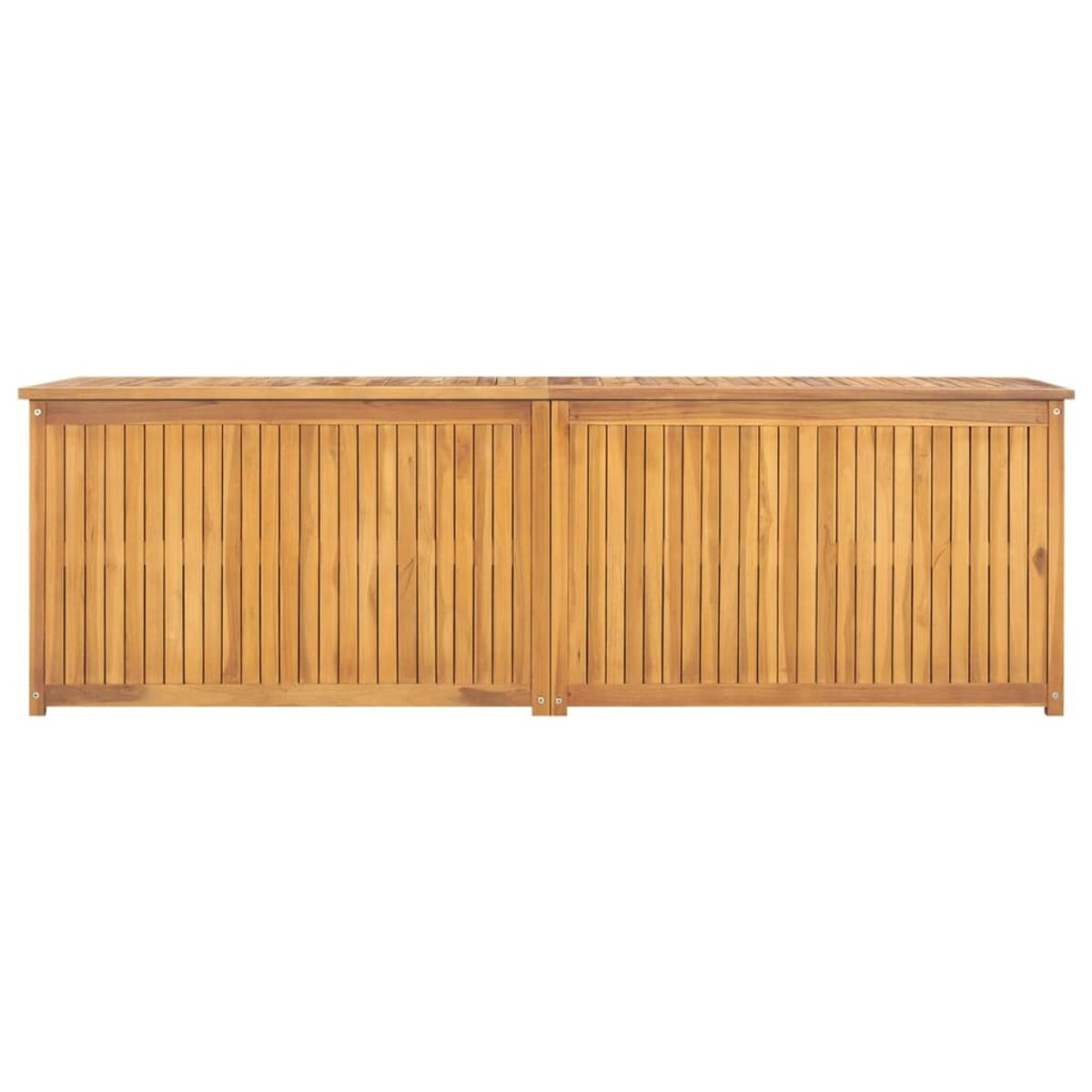 Holzschrank mit vertikalen Linien. Zwei Türen sind geschlossen. Einfaches, horizontales Design.