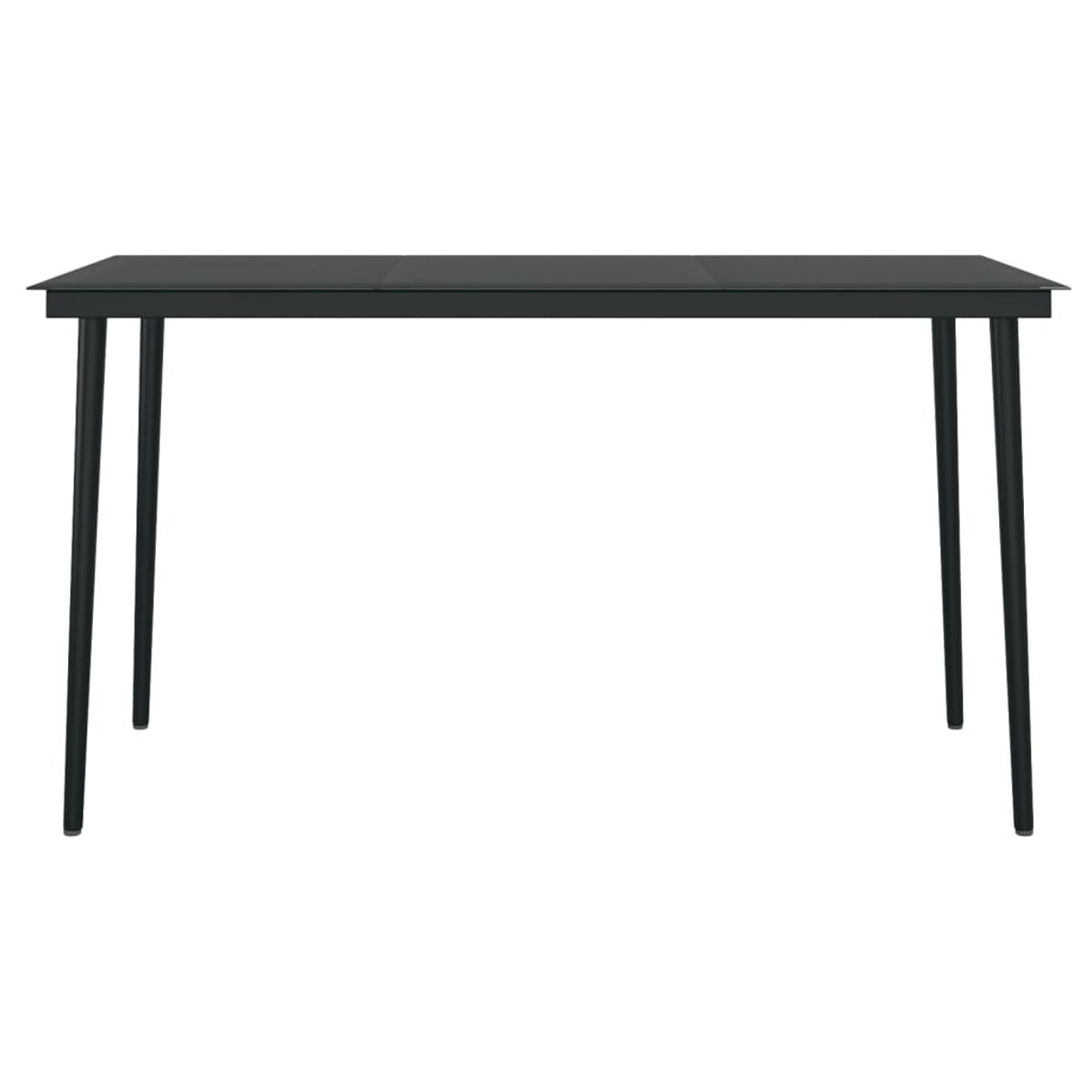 Schwarzer Tisch mit dünnen Beinen. Der Tisch hat eine glatte Oberfläche und ist isoliert.