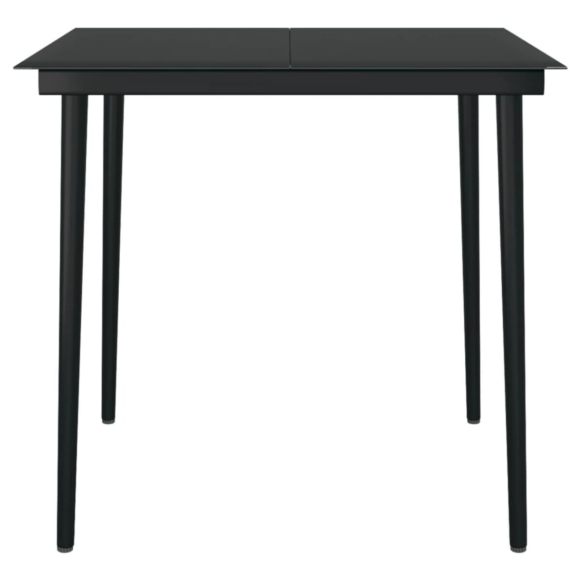 Schwarzer quadratischer Tisch mit schwarzen Beinen.