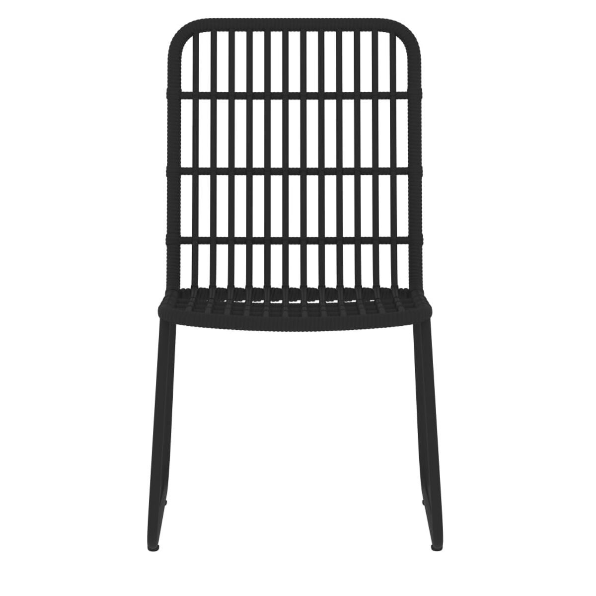 Schwarzer Stuhl mit gewebter Sitzfläche und Rückenlehne. Der Stuhl hat ein modernes Design und dünne Beine.