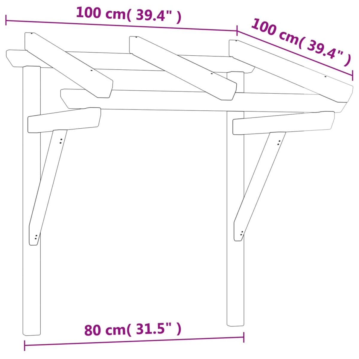 Holzpergola mit Maßen. Zwei Säulen und drei Deckenbalken. Weißer Hintergrund.