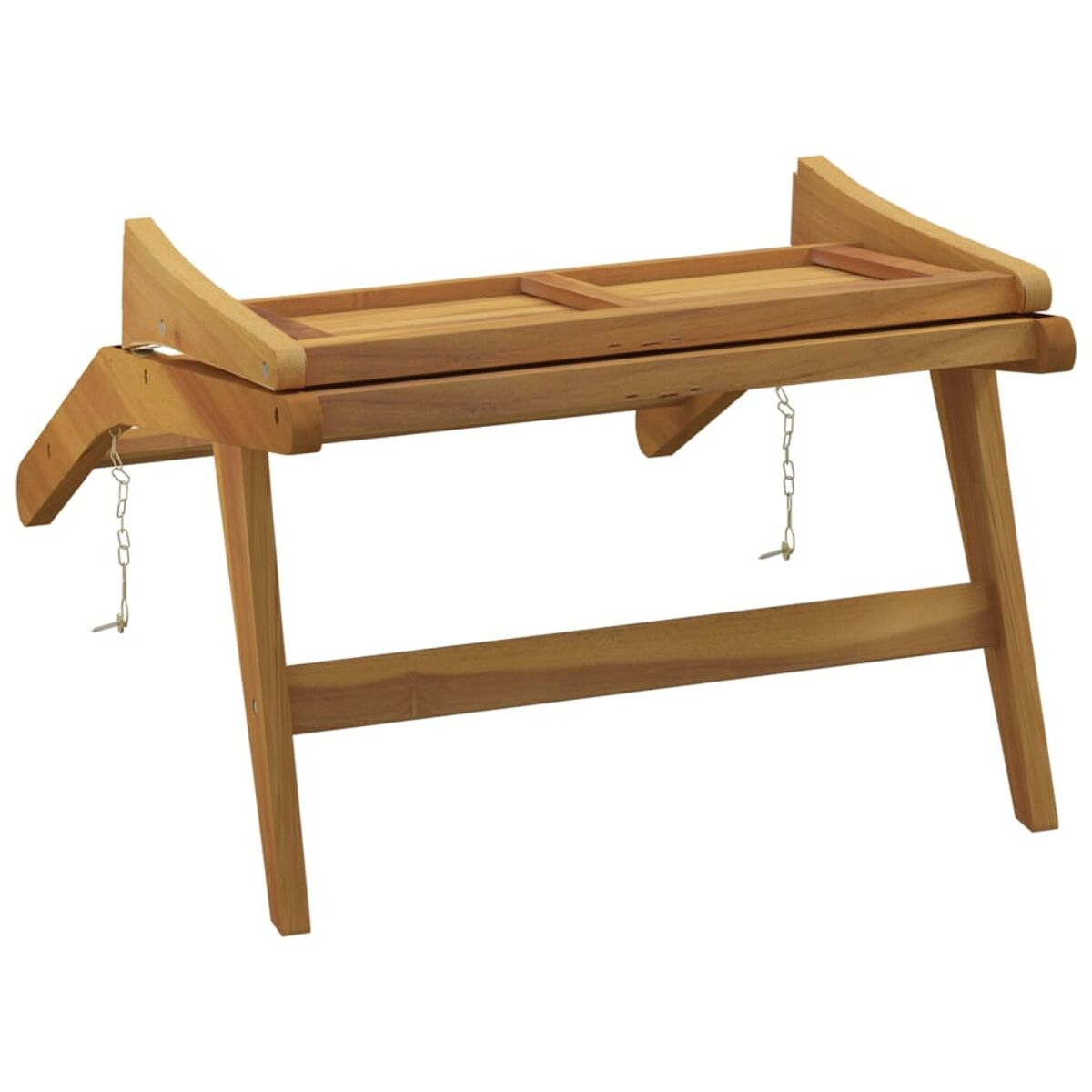 Klappbarer Serviertisch aus Holz. Verfügt über ein Tablett mit Griff.