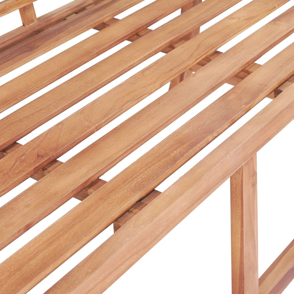 Holz-Lamellenbank, braune Farbe, mit sichtbarer Holzmaserung.