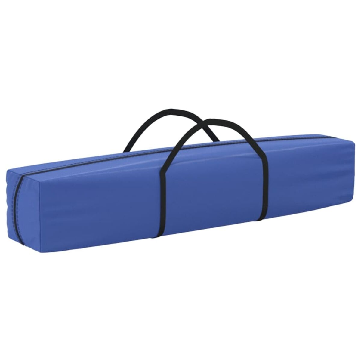 Blaue rechteckige Tasche mit schwarzen Griffen, zusammengeklappt.