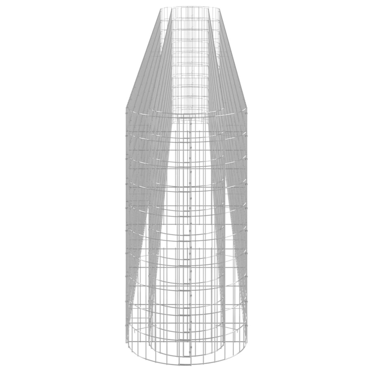 Eine hohe, käfigartige Struktur aus dünnen, verbundenen Metallstäben in vertikaler Ausrichtung.