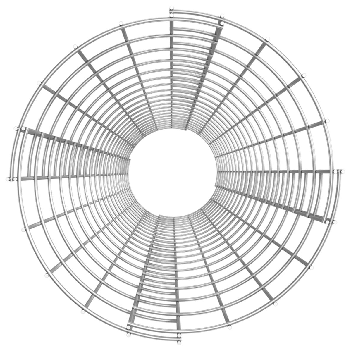 Eine Metallstruktur in kreisförmiger Form. Die Struktur besteht aus gebogenen Metallstäben, die konzentrische Kreise bilden.