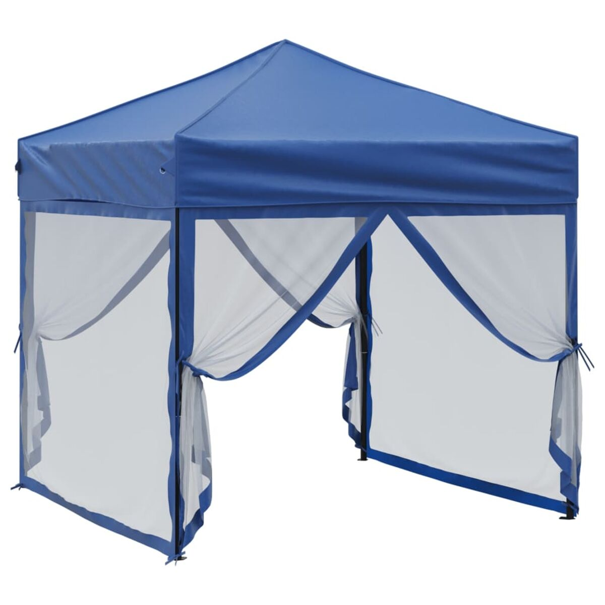 Blau-weißer Outdoor-Pavillon mit Netzseiten.