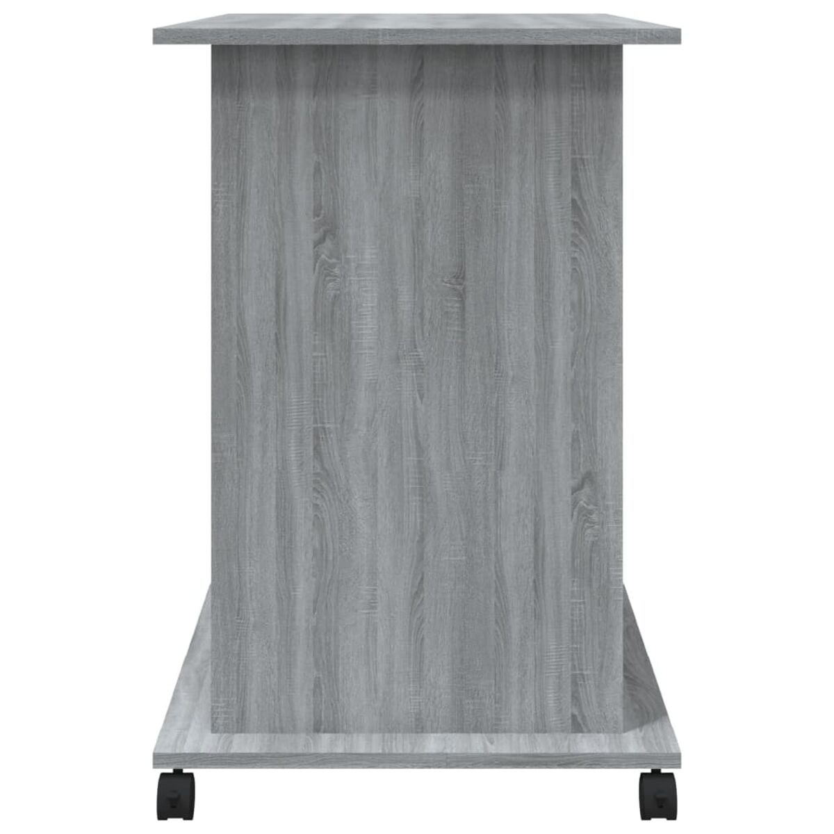 Ein grauer Schrank auf Rädern. Der Schrank hat ein schlichtes Design.