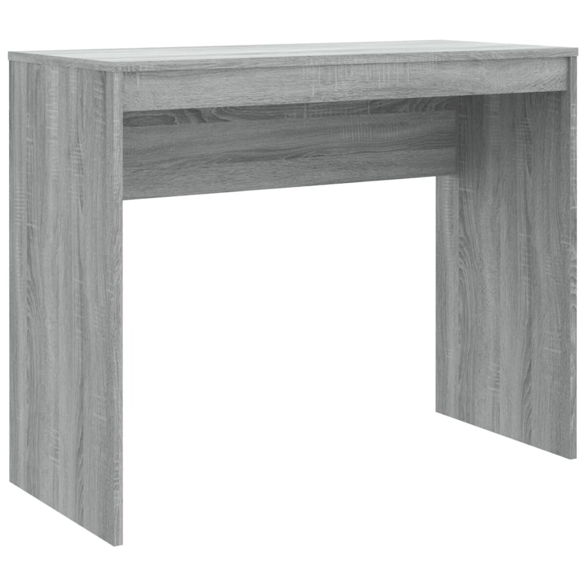 Grauer Holzkonsolentisch auf weißem Hintergrund. Einfaches Design mit einer Schublade.