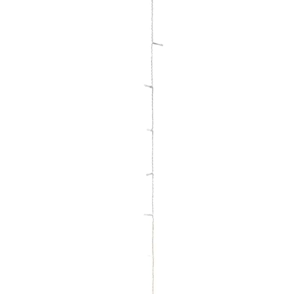 Lichterkette, die vertikal hängt. Kleine Lichter an einem Draht.