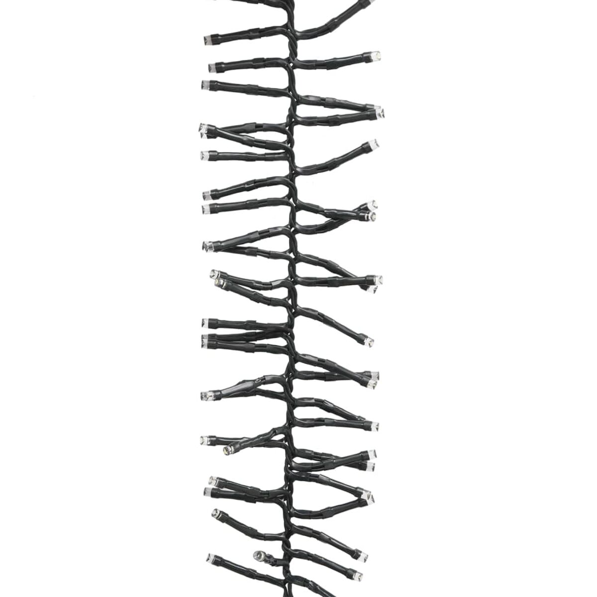 Schwarze Lichterkette auf Weiß. Jede Leuchte hat ein kleines Quadrat.