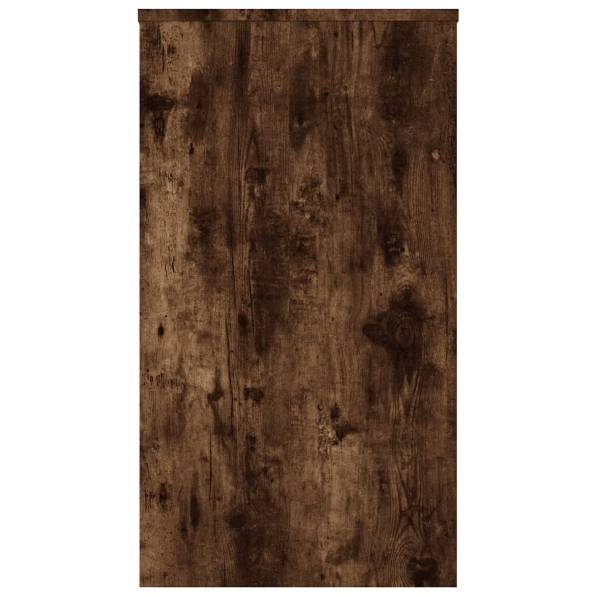 Braune Holzplatte, vertikale Maserung, Knoten und Unvollkommenheiten. Weißer Hintergrund.