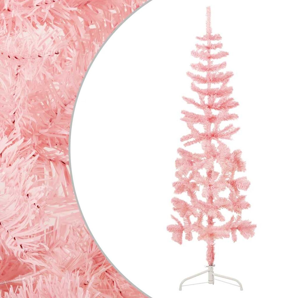 Rosa Weihnachtsbaum mit weißem Hintergrund. Nahaufnahme von rosa Lametta.