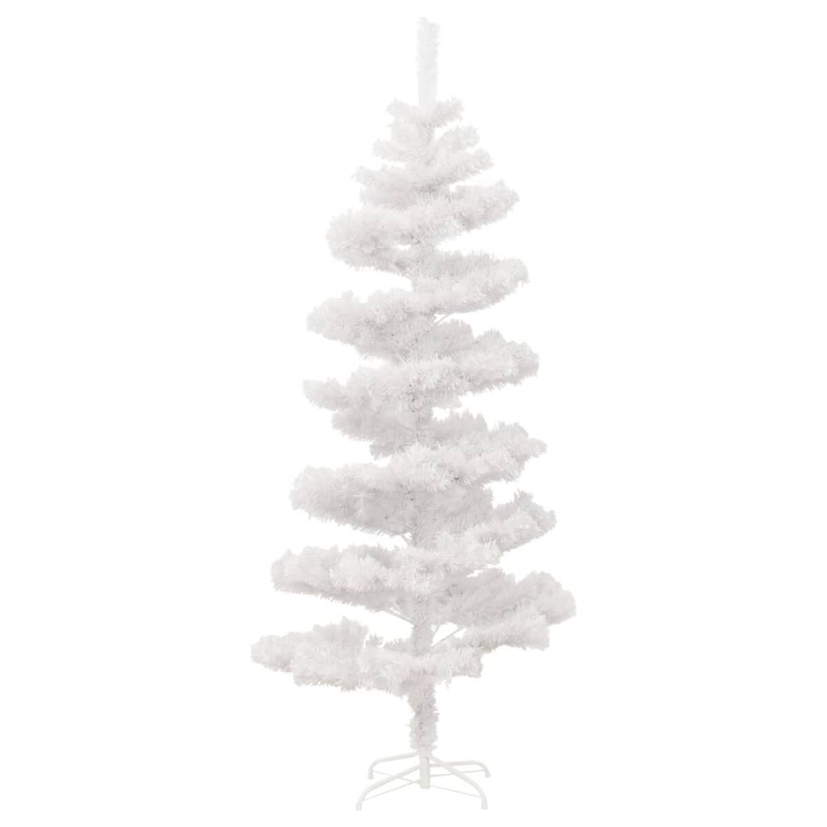 Weißer künstlicher Weihnachtsbaum, isoliert auf weißem Hintergrund.