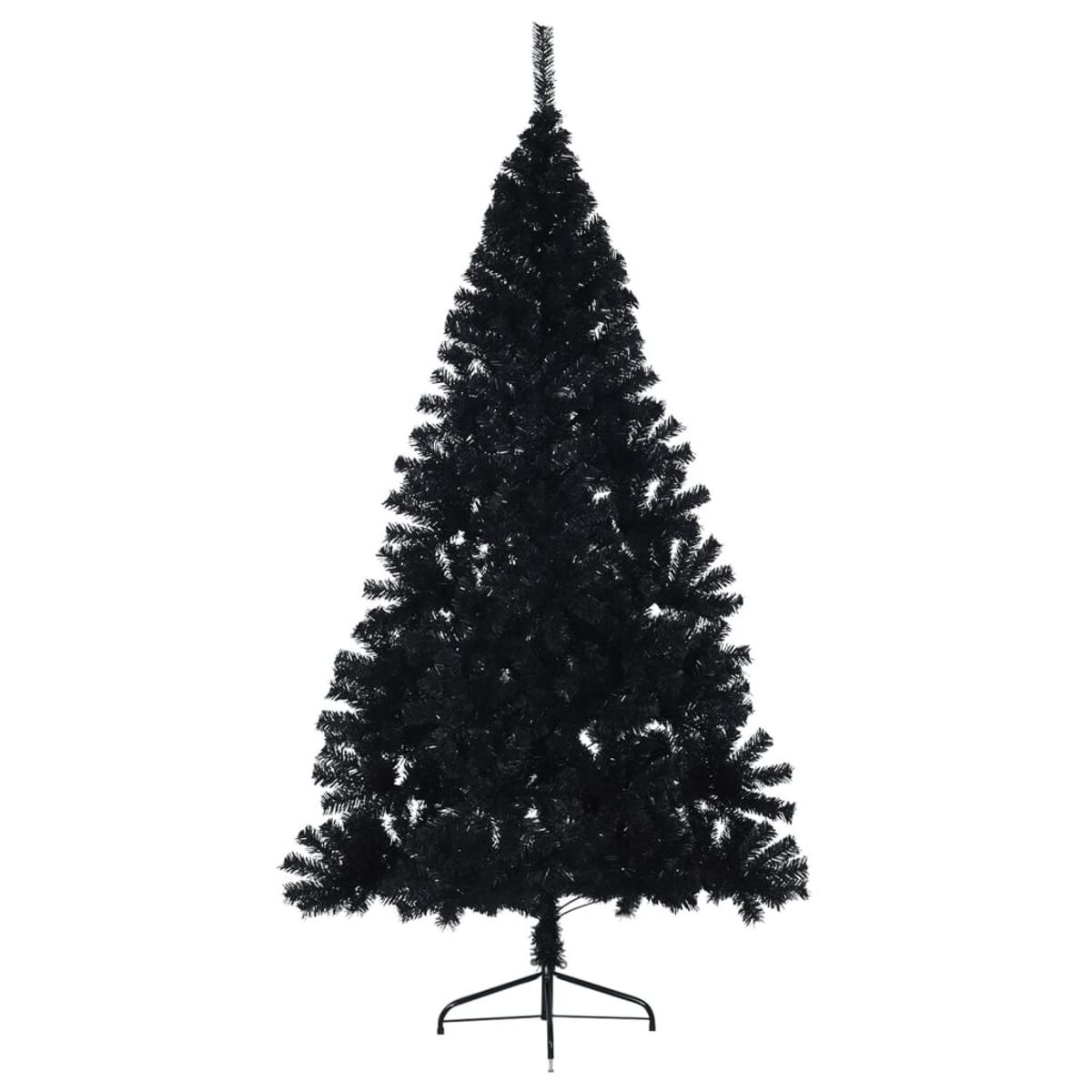 Schwarzer Weihnachtsbaum. Er ist hoch und hat eine klassische Weihnachtsbaumform.