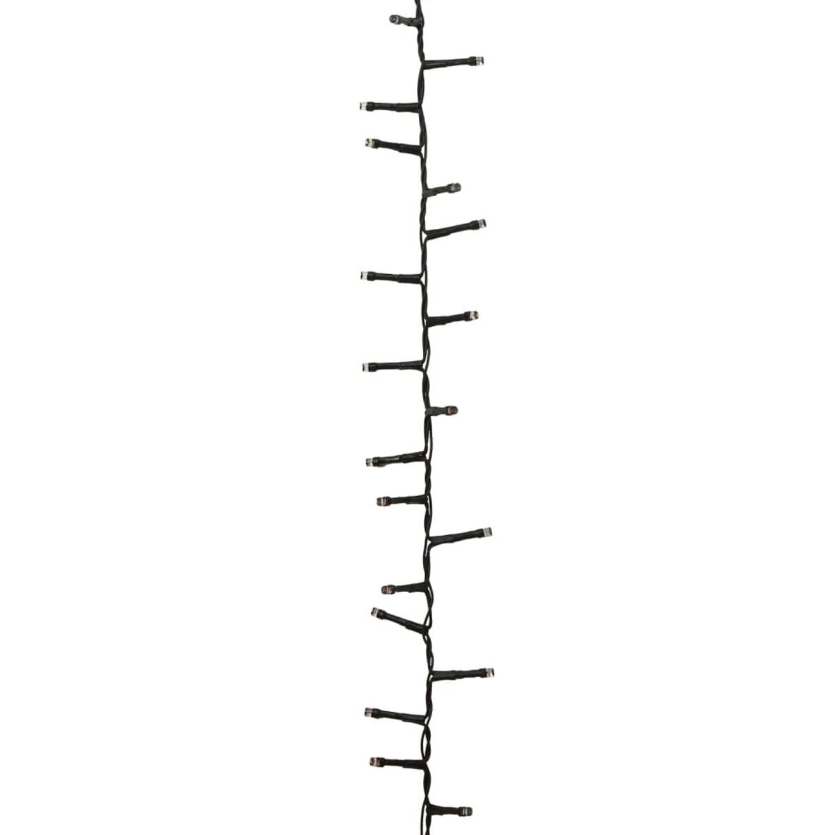 Lichterkette. Schwarzes Kabel, kleine weiße Lichter, weißer Hintergrund.