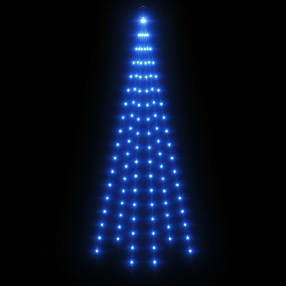 Weihnachtsbaumlichter. Blaue Lichter in Tropfenform vor schwarzem Hintergrund.