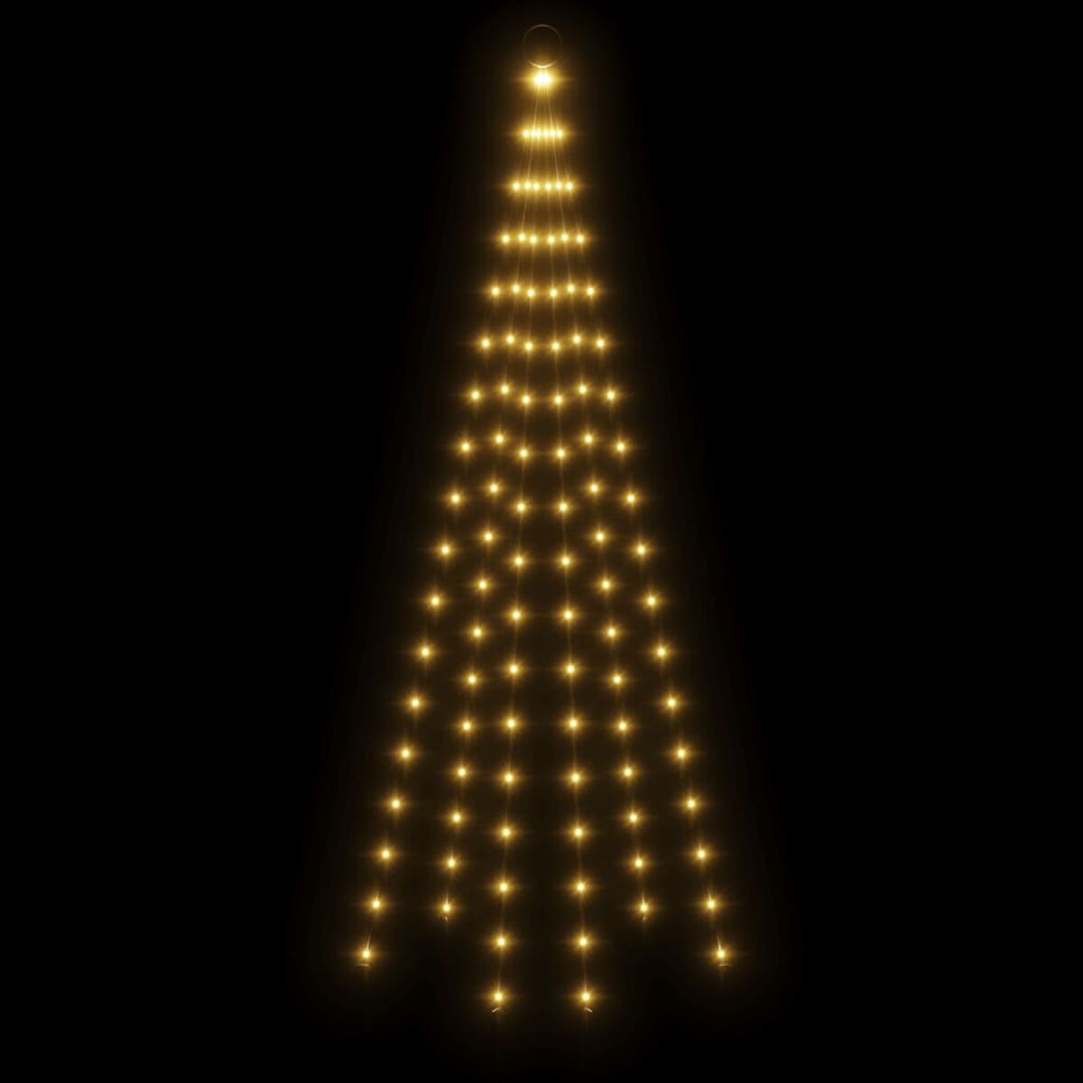 Weihnachtsbaumlichter in Kegelform vor schwarzem Hintergrund.